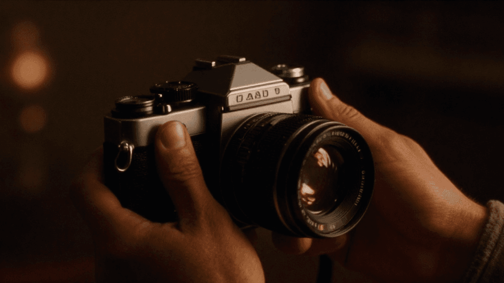 Vintage camera in golden light